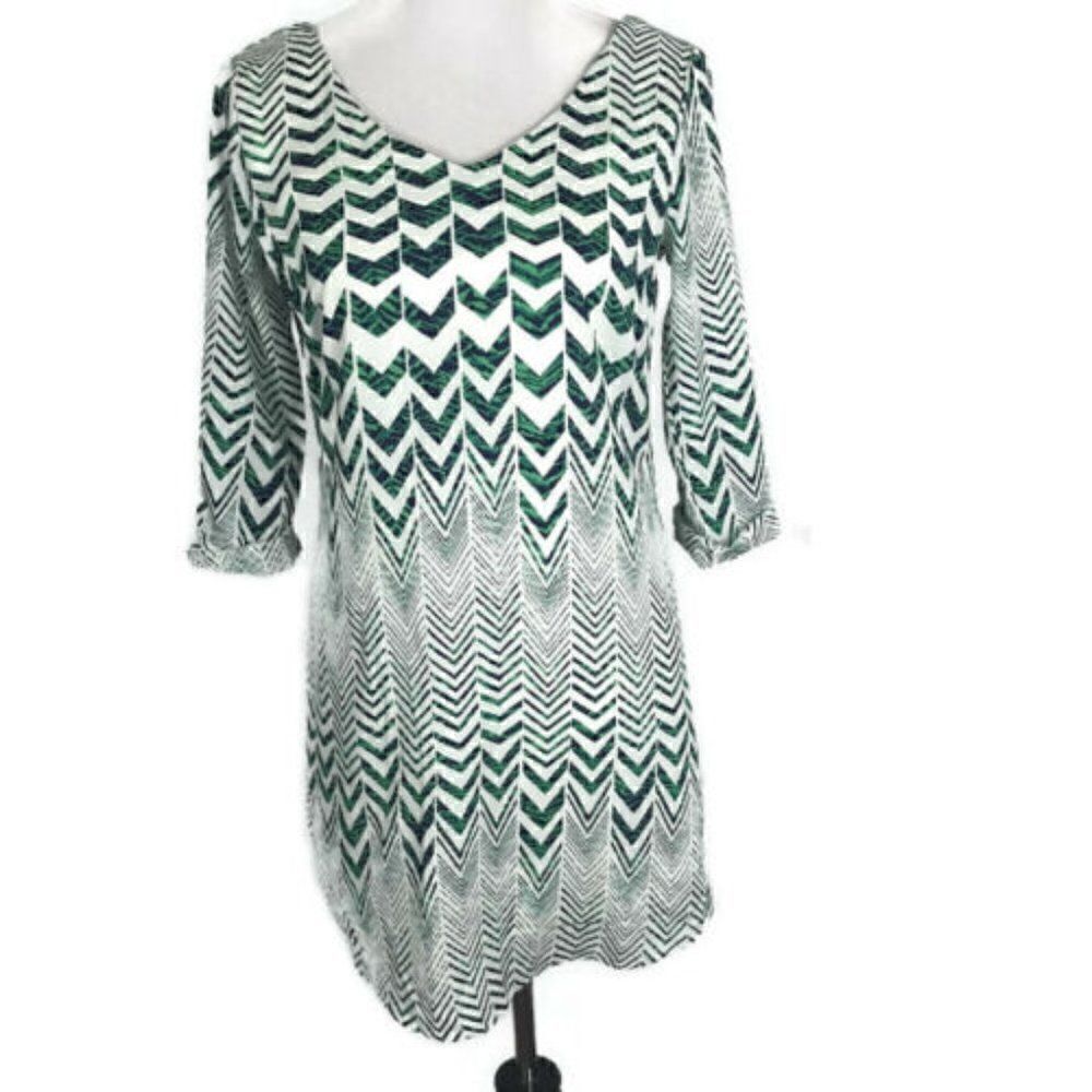 AS U WISH chevron herringbone print‎ White green blue keyhole back party dress S